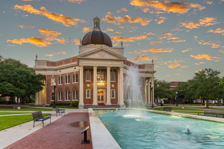 The iconic Administration Building on the campus of the University of Southern Mississippi in Hattiesburg, MS