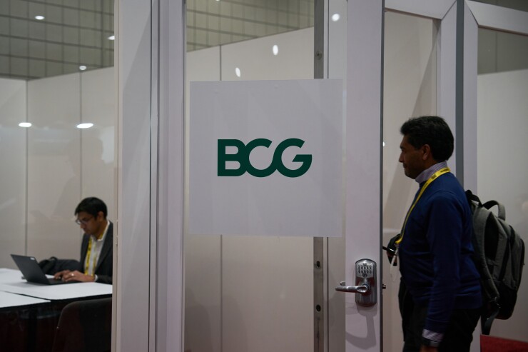 Door with Boston Consulting Group logo on it